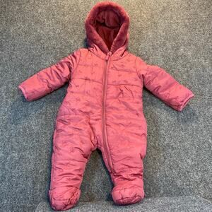 Kensie Girl Baby 3/6MO Pink One Piece Snow Suit With Hood Footsie